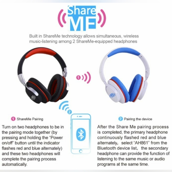 AUSDOM Share Me Red Wireless Bluetooth Headphones NEW - Picture 5 of 12